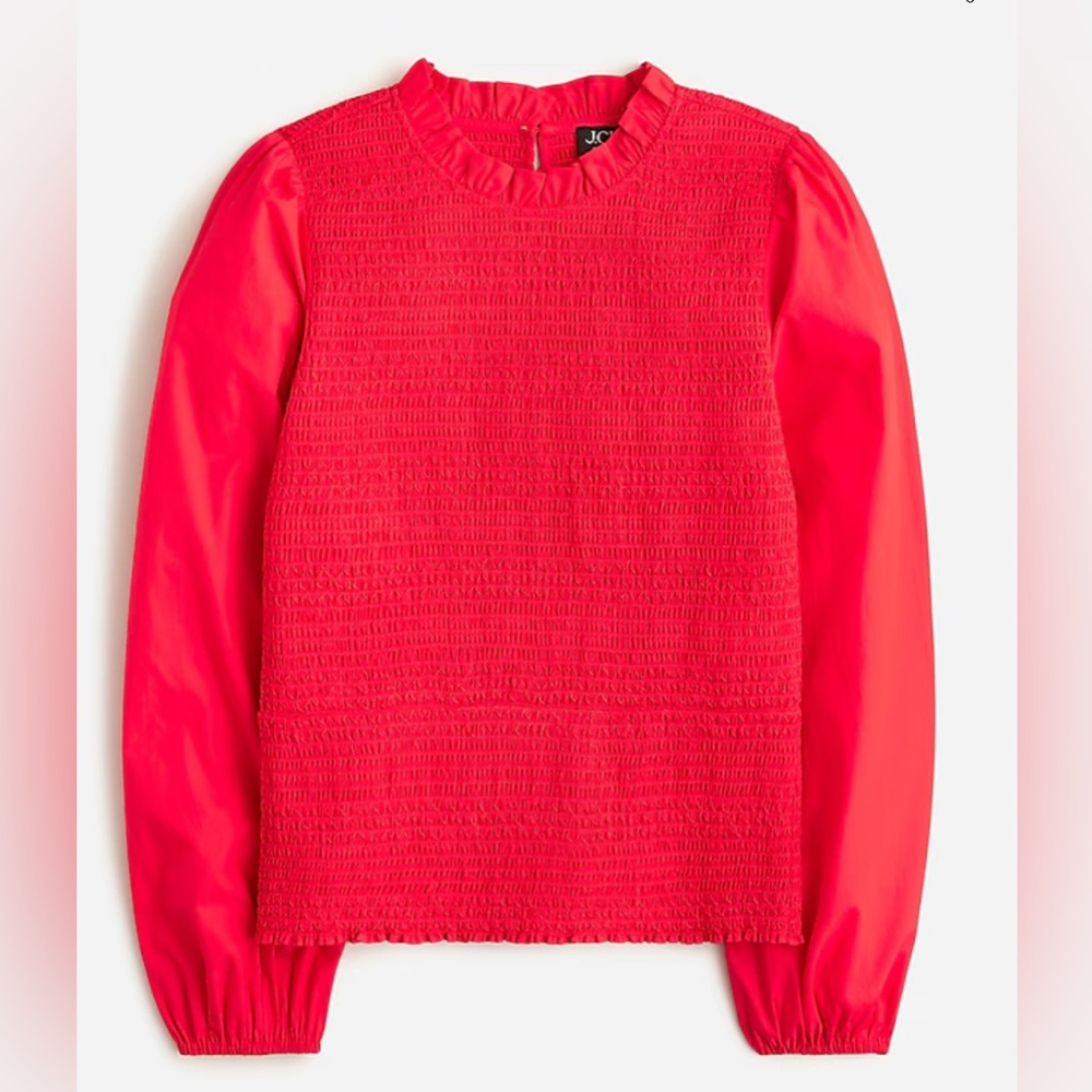 J. Crew Long Sleeved Ruffleneck Smocked Top, Small, NWOT
